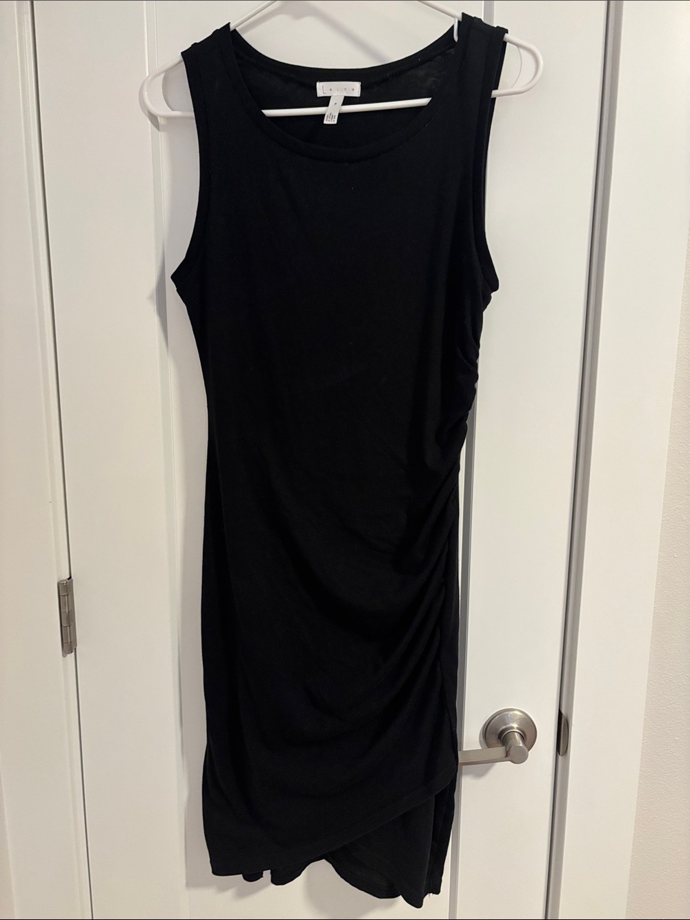 Leith Black Crewneck Dress With Side Ruching